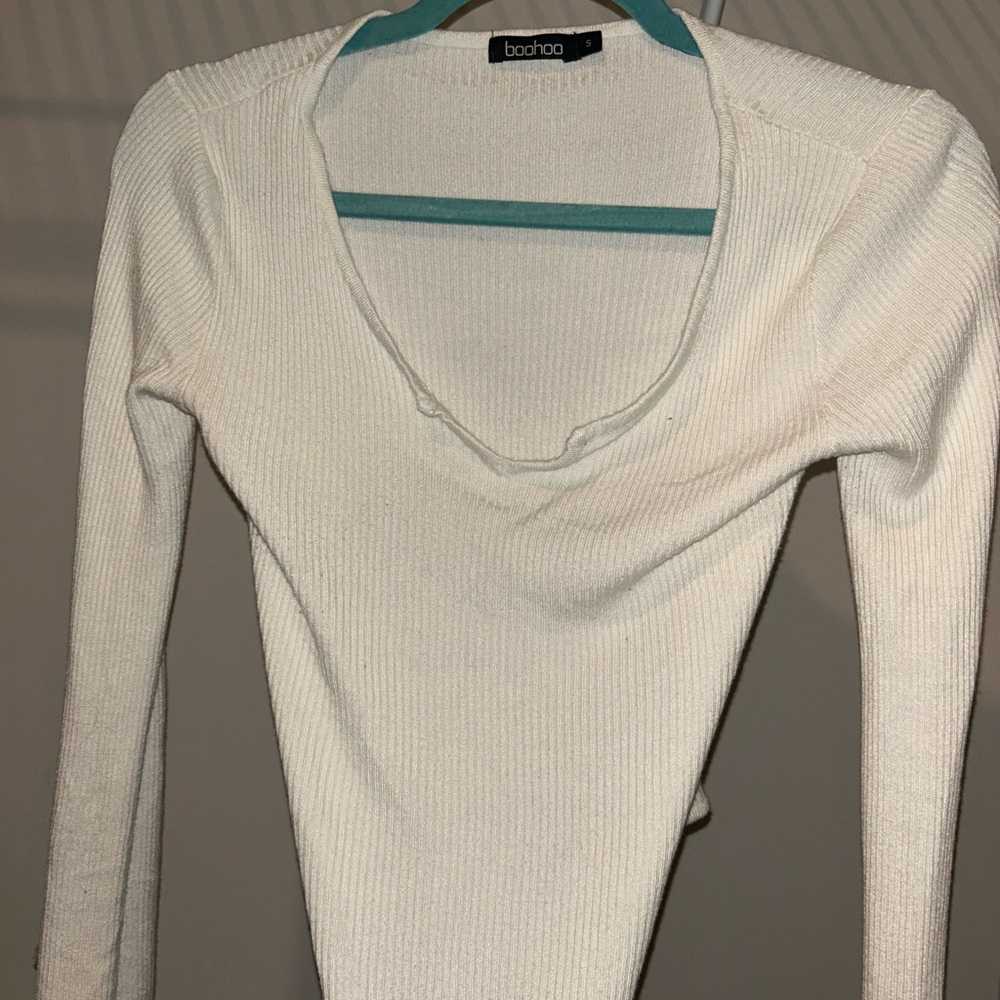 Boohoo White Ribbed Bodysuit